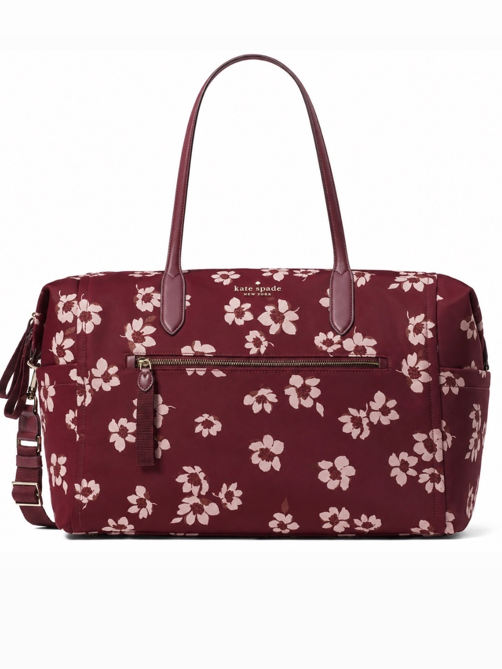 Kate Spade Chelsea Burgundy Red Floral Nylon Weekender Bag MSRP $429
